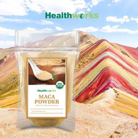 Healthworks Organic Maca Powder in a baking dish highlighting cooking use