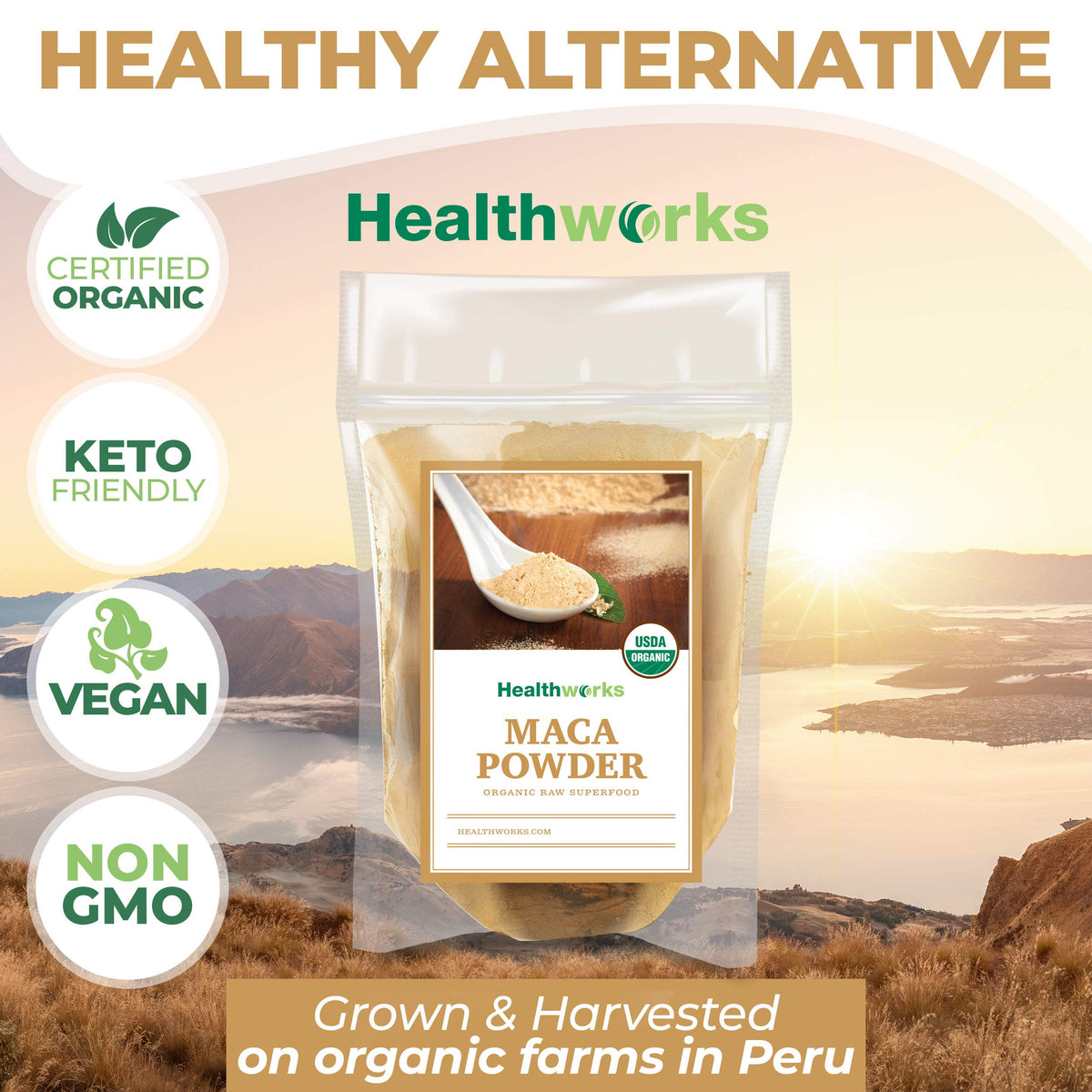Healthworks Maca Powder in a smoothie, earthy flavor blends smoothly