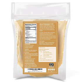 Healthworks Organic Maca Powder label back confirms organic and non-GMO certifications
