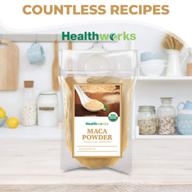 Healthworks Maca Powder Peru origin imagery emphasizing sustainable sourcing