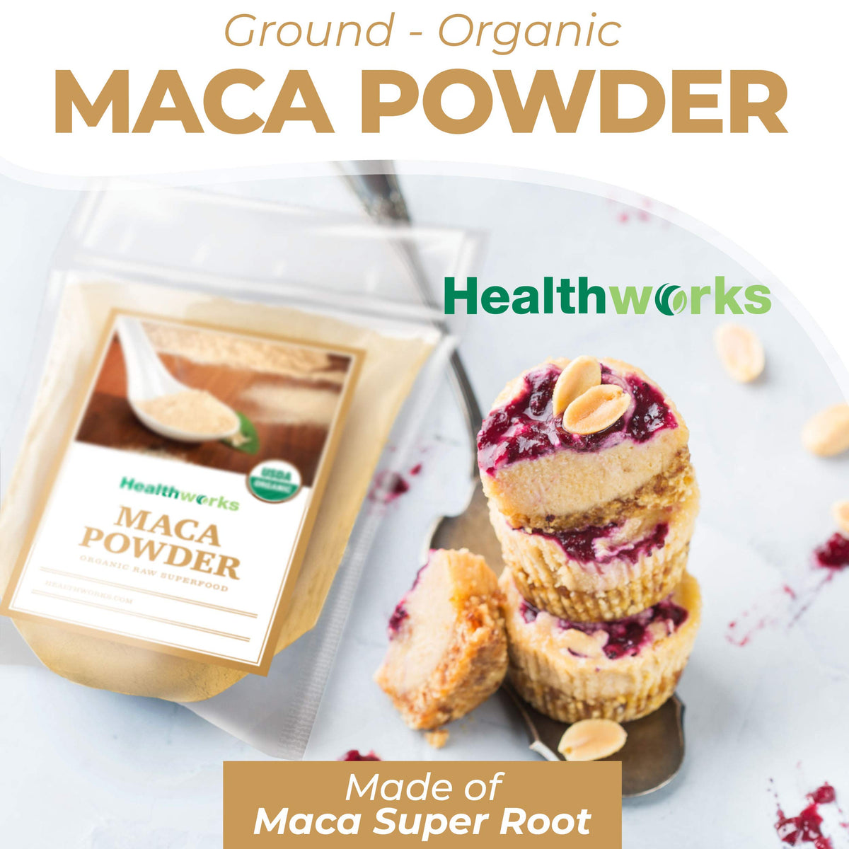 Healthworks Maca Powder scoop, precise portions for easy measurement