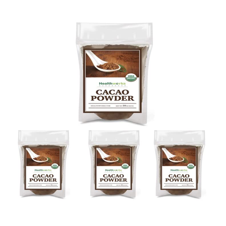 Healthworks Organic Cacao Powder Peruvian closeup highlighting authentic aroma and texture.