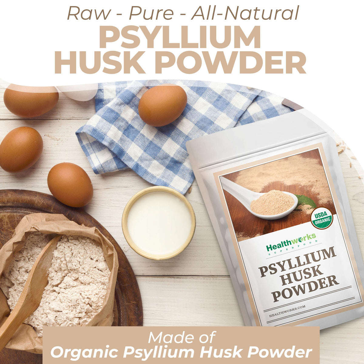 Psyllium Husk Powder dissolving in liquid for quick hydration and fiber boost