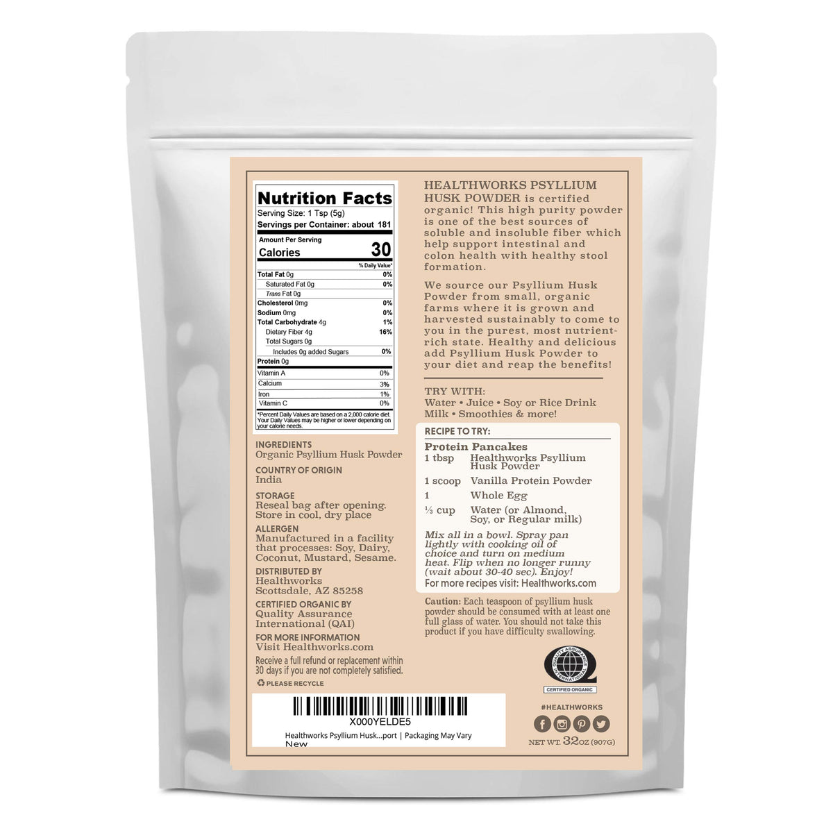 Measuring spoon with Healthworks Psyllium Husk Powder for easy serving