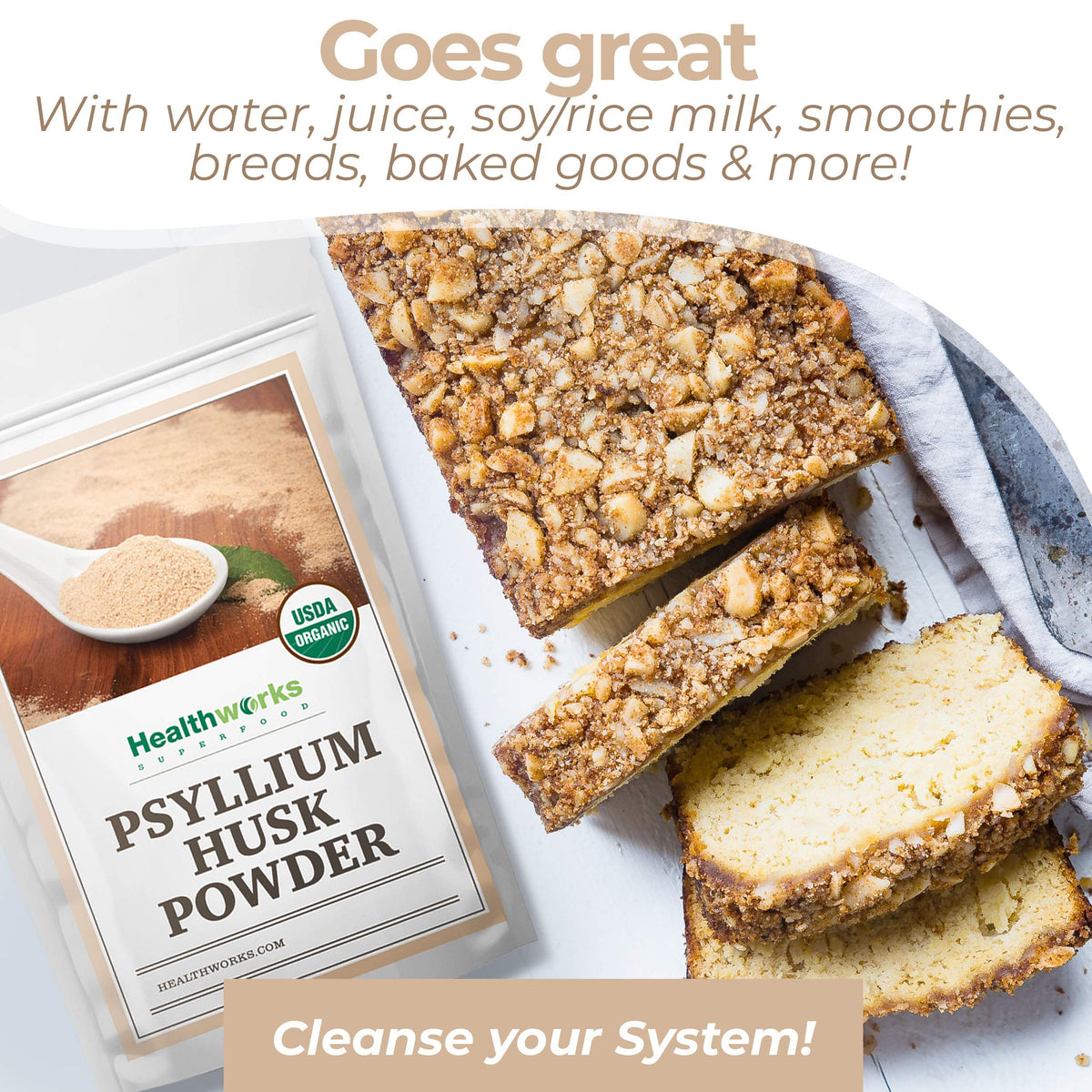 Organic origin from India for Healthworks Psyllium Husk Powder