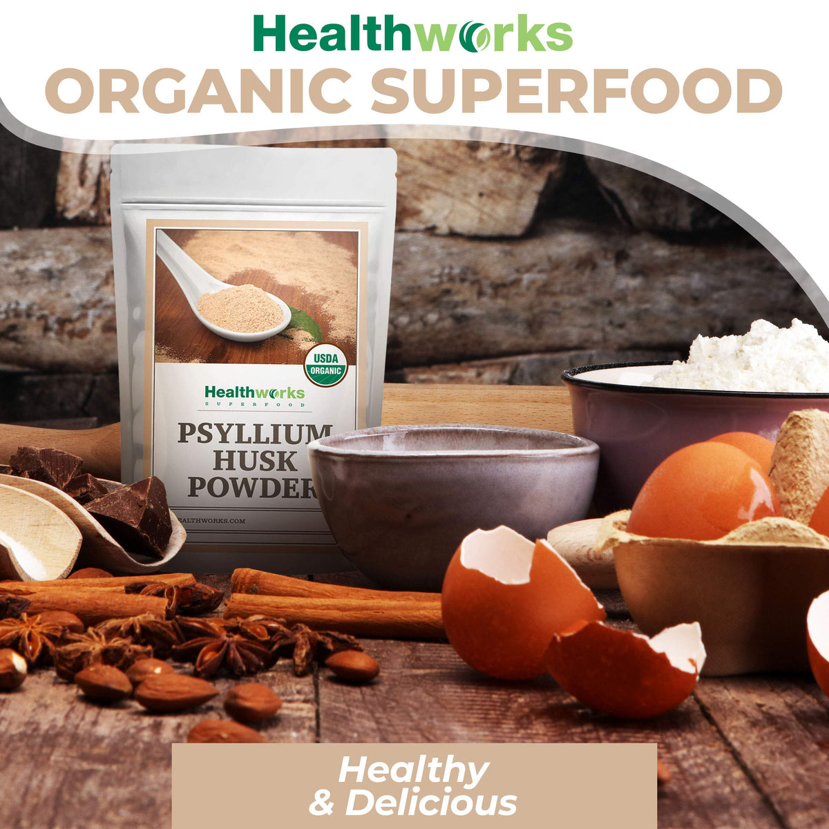 Healthworks Psyllium Husk Powder added to smoothies for fiber support