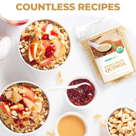 Healthworks Quinoa measure cup and bag highlight storage and portioning.