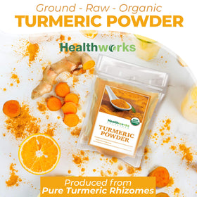 Healthworks Turmeric Powder ground texture shows purity and quality