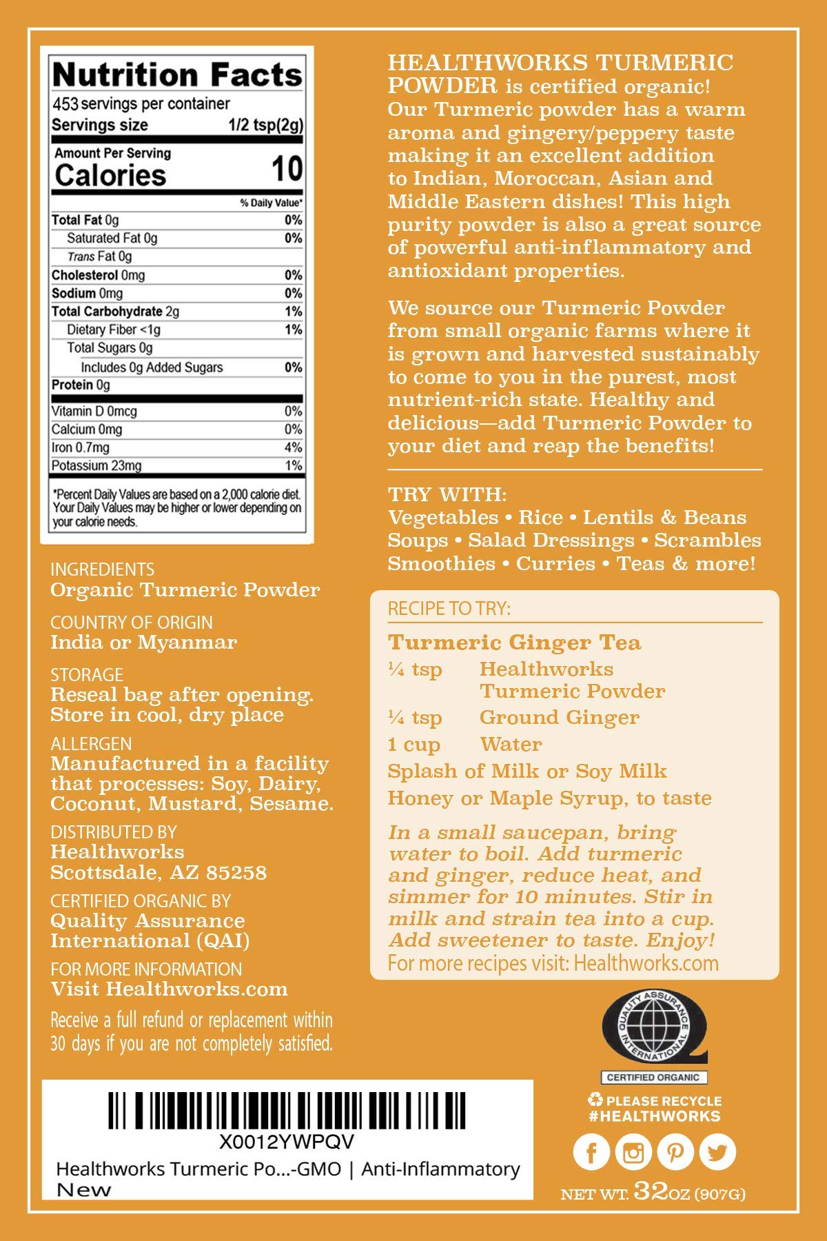 Healthworks Turmeric Powder in bowl with spices for versatile seasoning