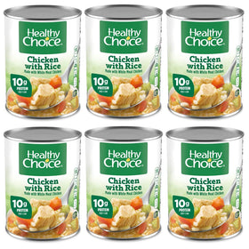 Healthy Choice Chicken and Rice Soup 15oz can front view; ready-to-heat comfort.