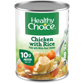 Healthy Choice Chicken and Rice Soup 15oz can nutrition label; convenient protein and energy in minutes.