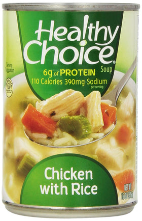 Healthy Choice Soup variety pack chicken noodle can on shelf, easy lunch option