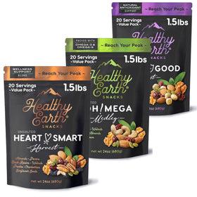 Healthy Earth Mixed Nuts Unsalted 3-pack bundle, ideal for versatile snacking.