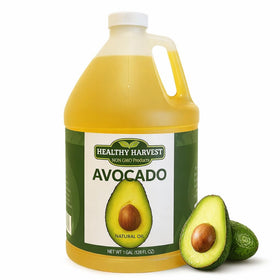 Healthy Harvest Avocado Oil bottle—natural, non-GMO quality suitable for high-heat cooking.