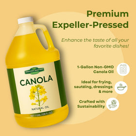 Healthy Harvest Canola Oil label close-up highlighting natural processing.