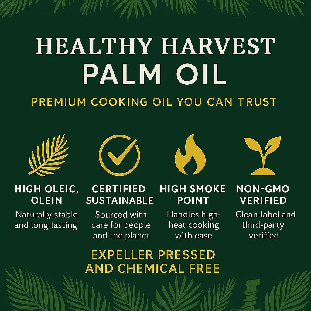Healthy Harvest palm oil pour showing high-heat performance in a pan