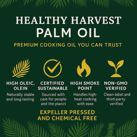 Healthy Harvest palm oil pour showing high-heat performance in a pan