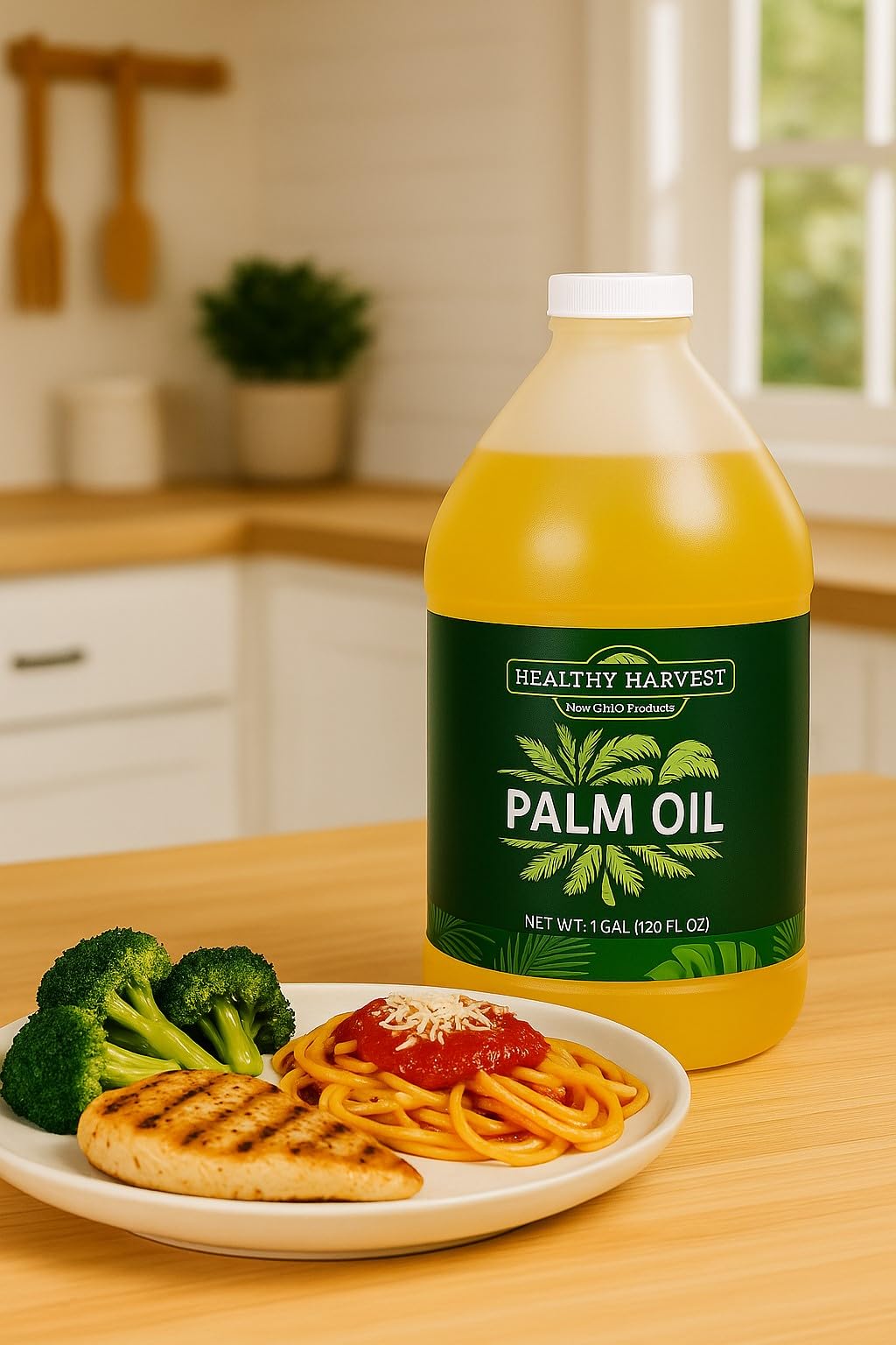 Healthy Harvest palm oil non-GMO verified label on bottle