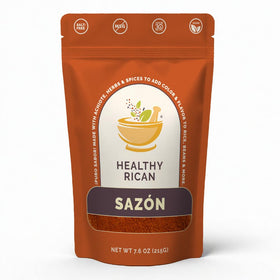 Healthy Rican Sazon large pouch bottle closeup for authentic Latin flavor in home cooking