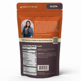 Healthy Rican Sazon pouch label back highlighting clean ingredients and no artificial colors