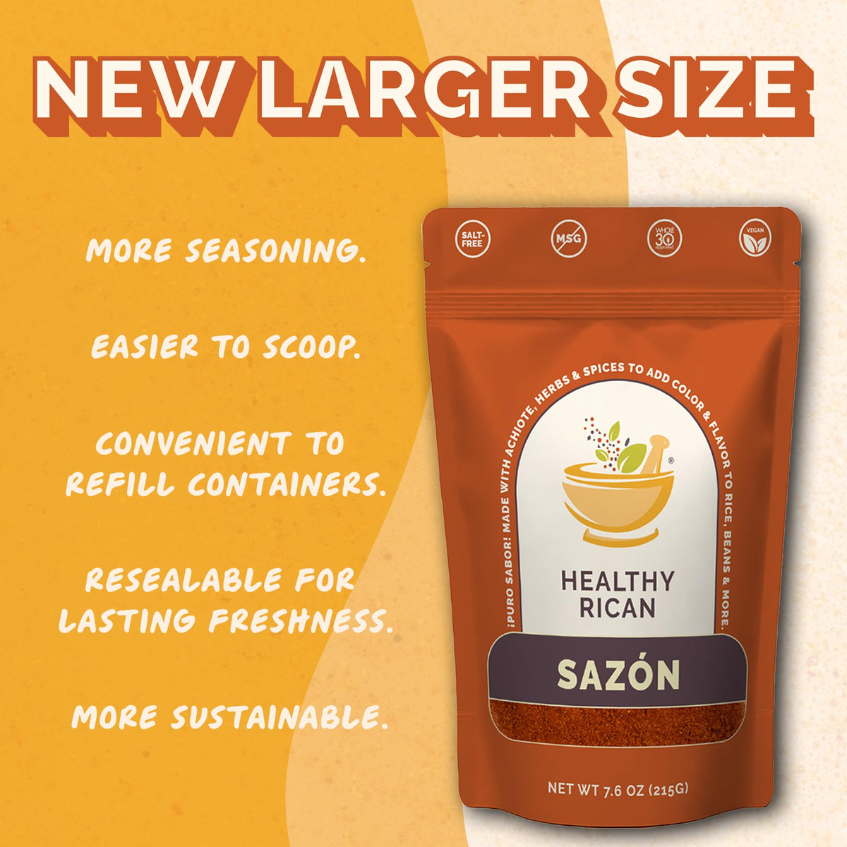 Healthy Rican Sazon pour and spoon to season arroz con pollo
