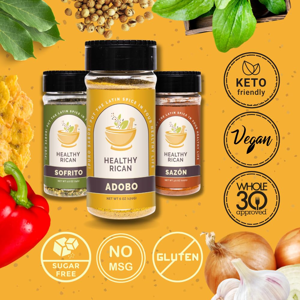 Healthy Rican Adobo Sazon Sofrito dry rub pack reveals shelf-stable, versatile seasoning
