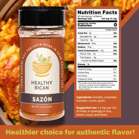 Healthy Rican Adobo Sazon Sofrito ingredient pack label features non-GMO and gluten-free credentials