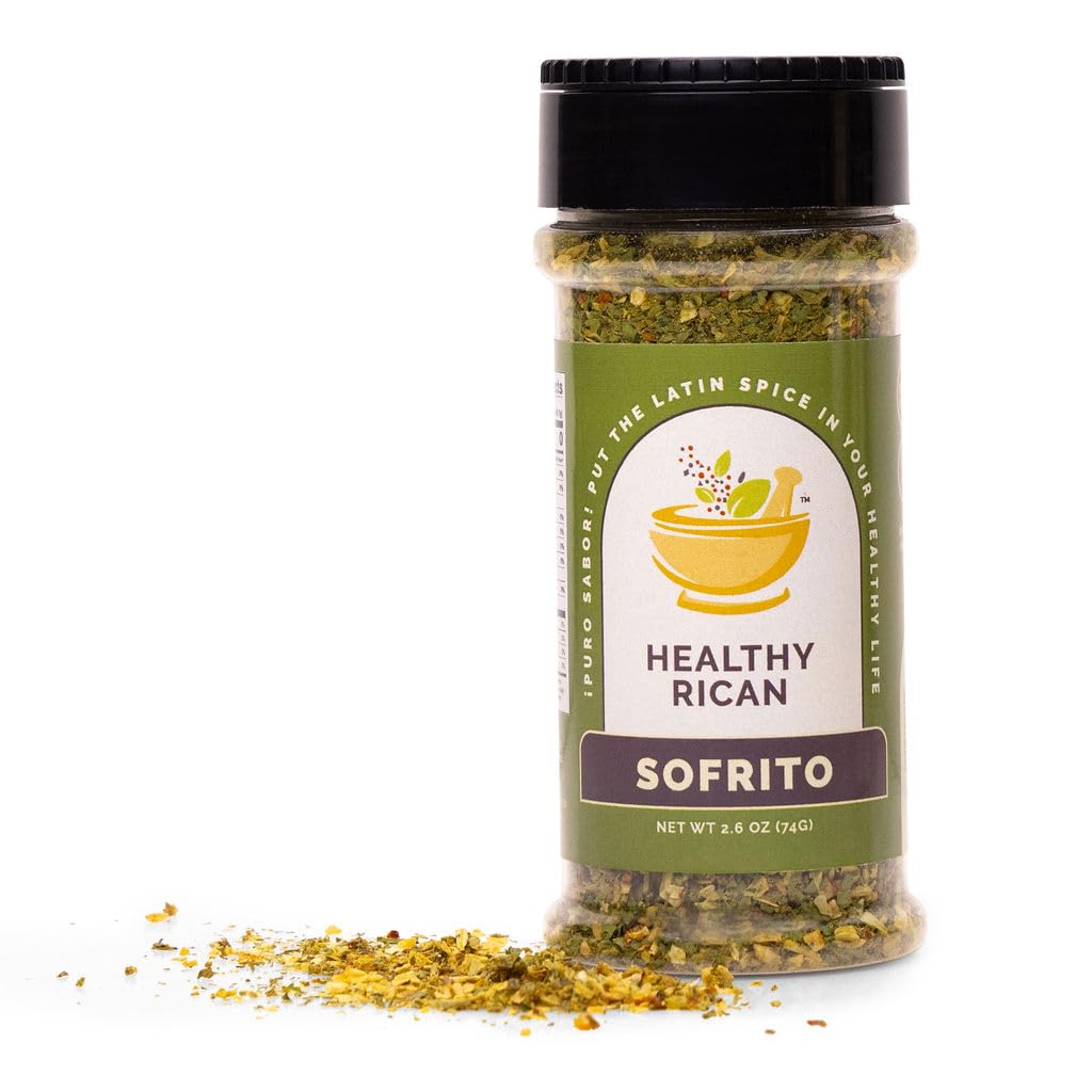 Healthy Rican Adobo Sazon Sofrito pantry image emphasizes non-GMO, no MSG benefits
