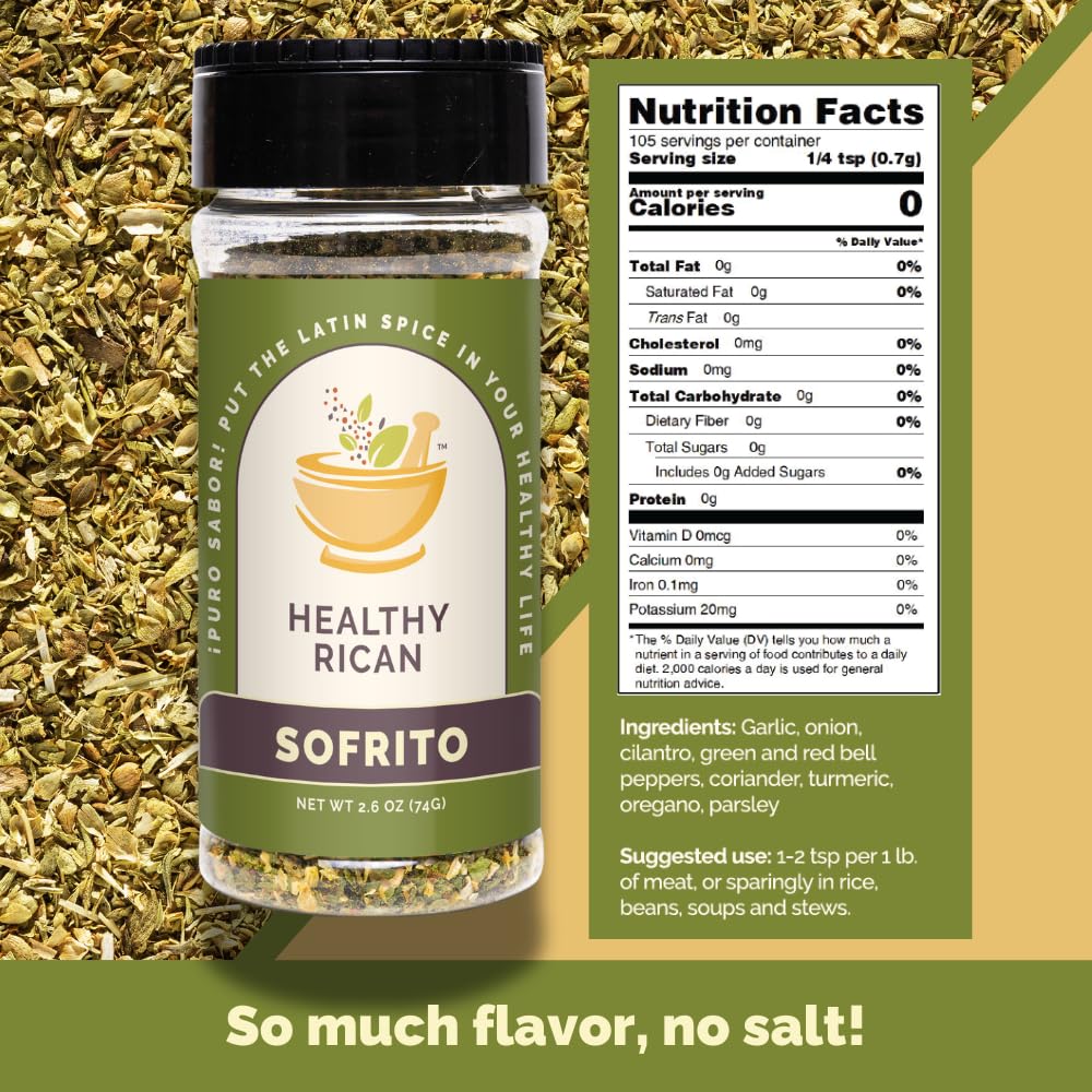 Healthy Rican Adobo Sazon Sofrito on a rice dish demonstrates vibrant color and aroma