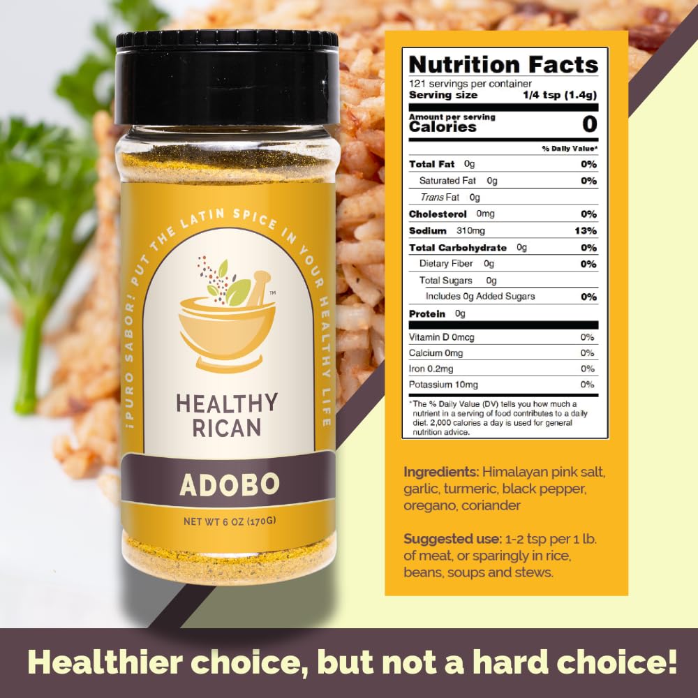 Healthy Rican Adobo Sazon Sofrito spices mix close-up shows natural ingredients and depth