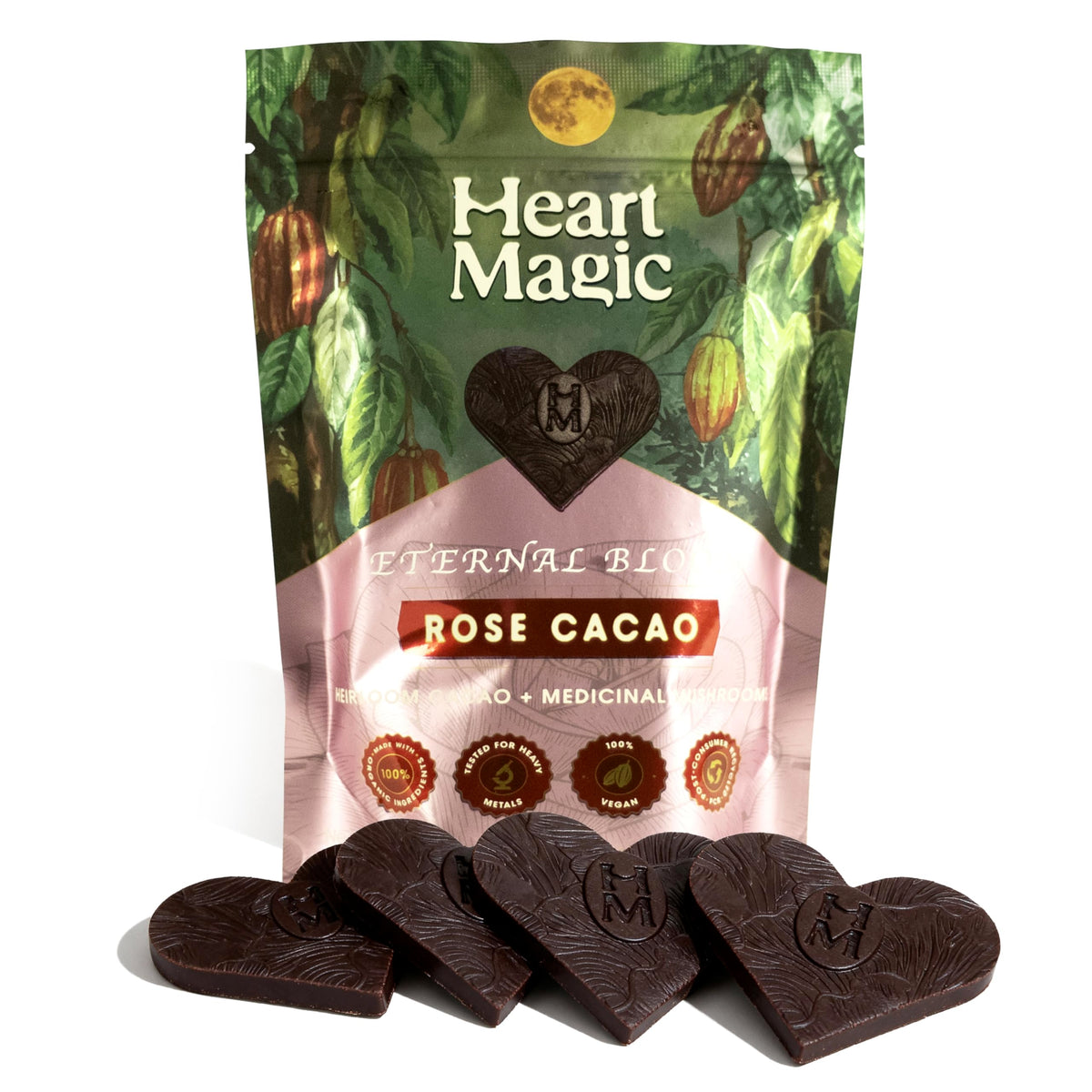 Heart Magic Eternal Bloom Rose packaging keeps cacao fresh and ready for rituals.