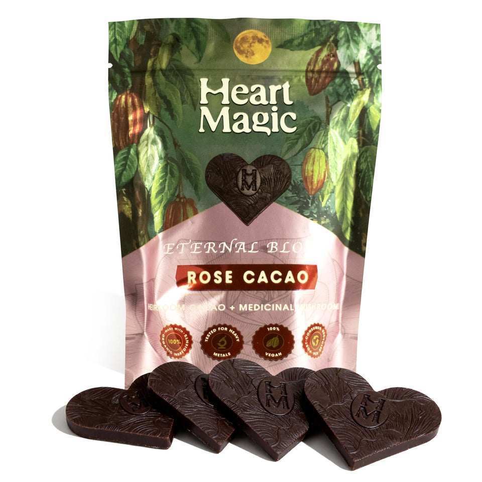 Heart Magic Eternal Bloom Rose packaging keeps cacao fresh and ready for rituals.