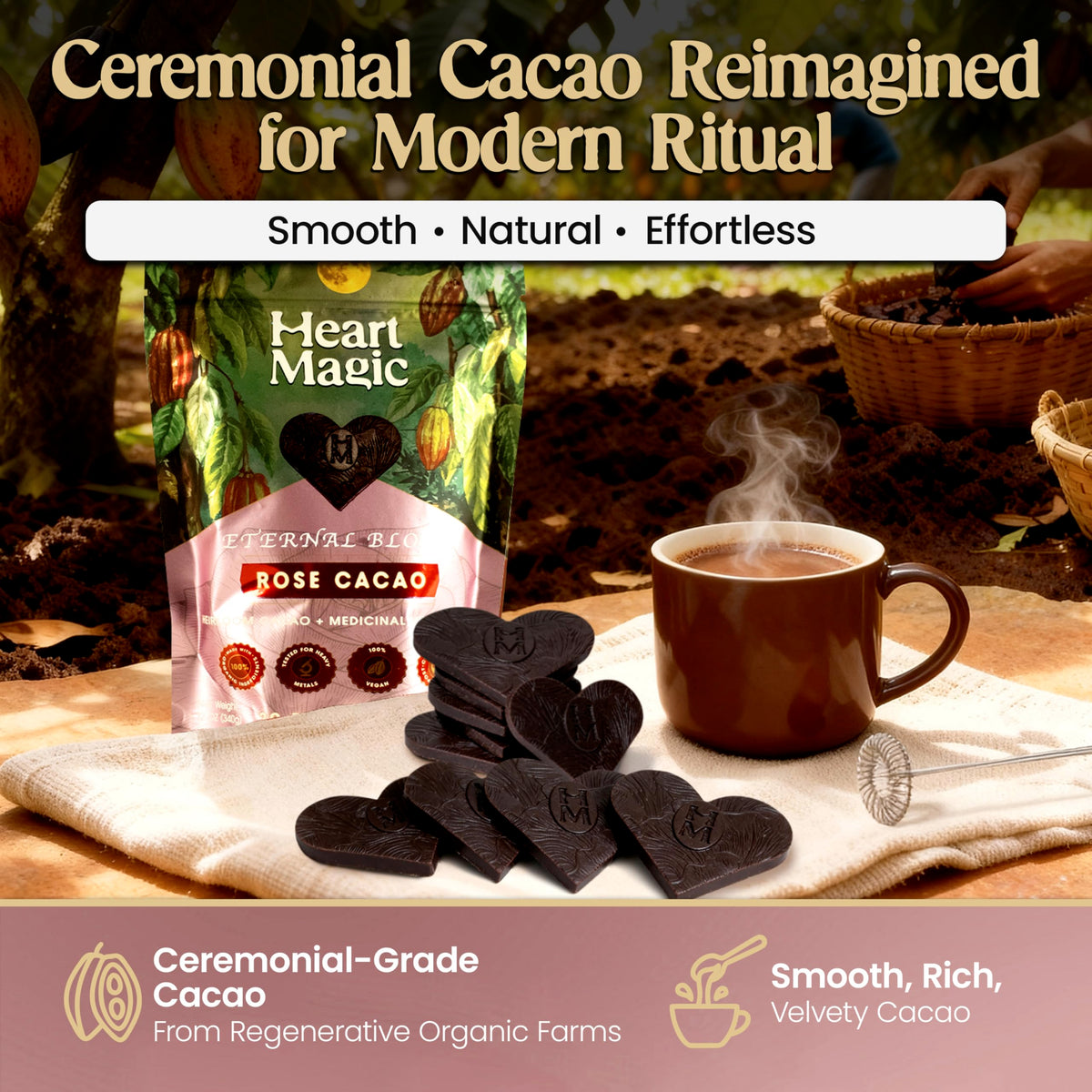 Heart Magic heart-shaped cacao solid melts cleanly for a quick ritual.