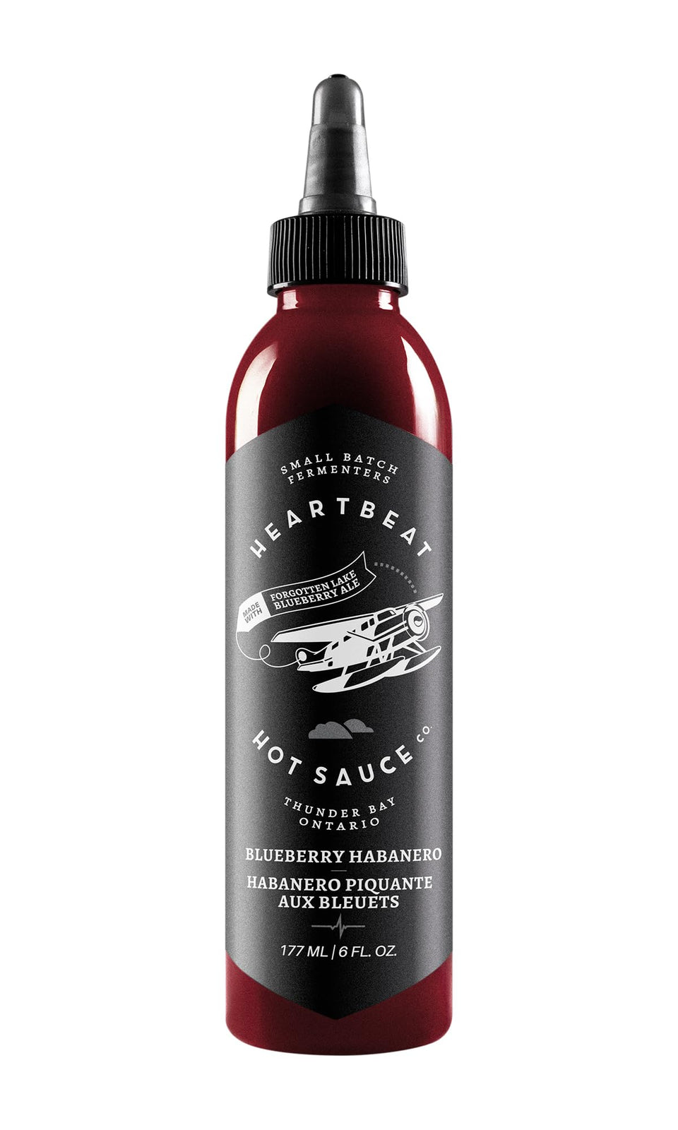 Heartbeat Hot Sauce Co. blueberry-habanero-bottle for light drizzle on eggs and tacos.