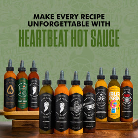 Heartbeat Hot Sauce Co. ingredients closeup shows cilantro, garlic, and lime notes.