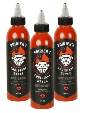 HEARTBEAT Poirier's Louisiana hot sauce bottle front shows bold flavor for wings and grilling