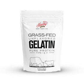 HEARTHY FOODS beef gelatin powder unflavored packaging highlights halal and non-GMO quality