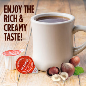 Heartland hazelnut creamer pour adds creamy aroma to coffee.