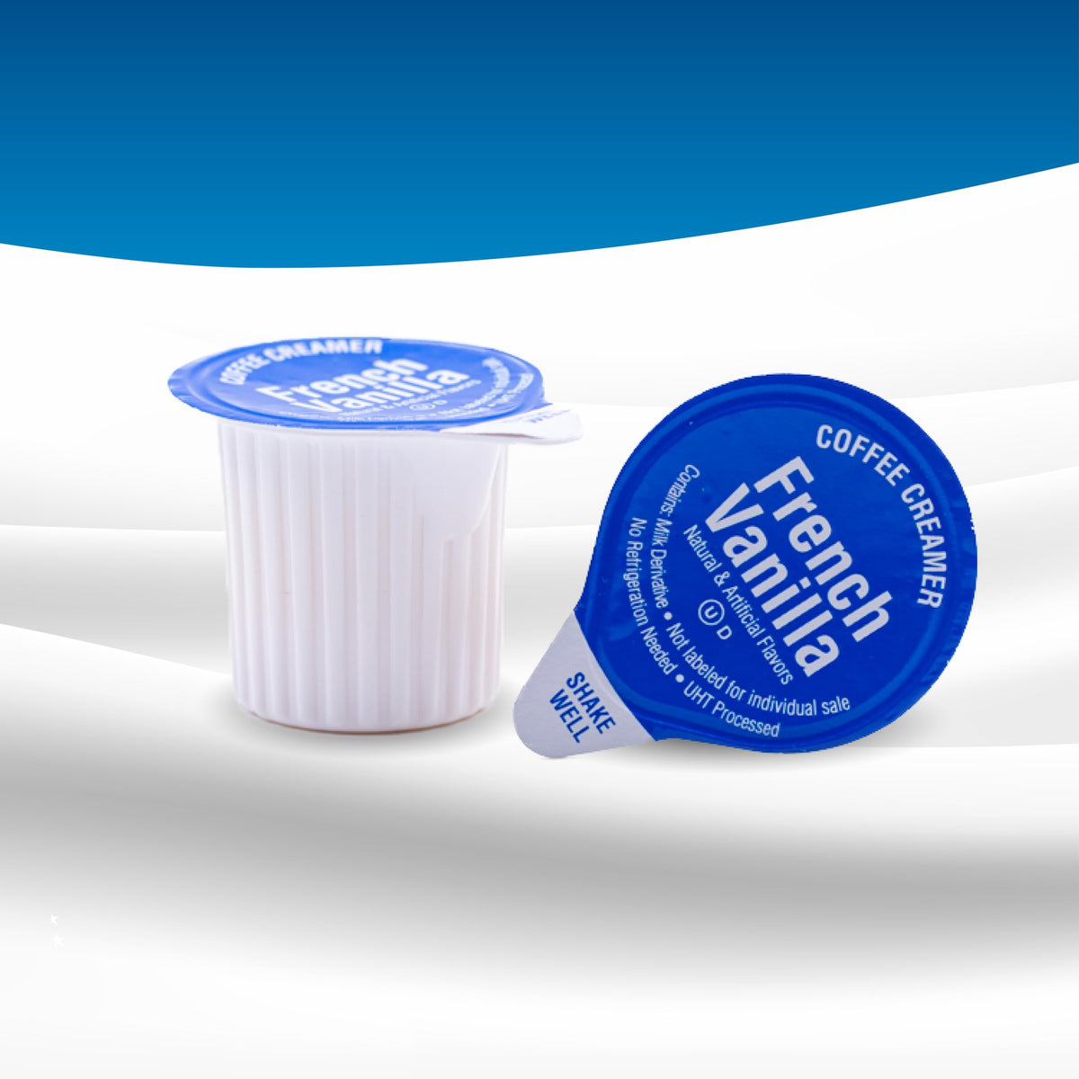 Shelf-stable Heartland non-dairy creamer stored without refrigeration.