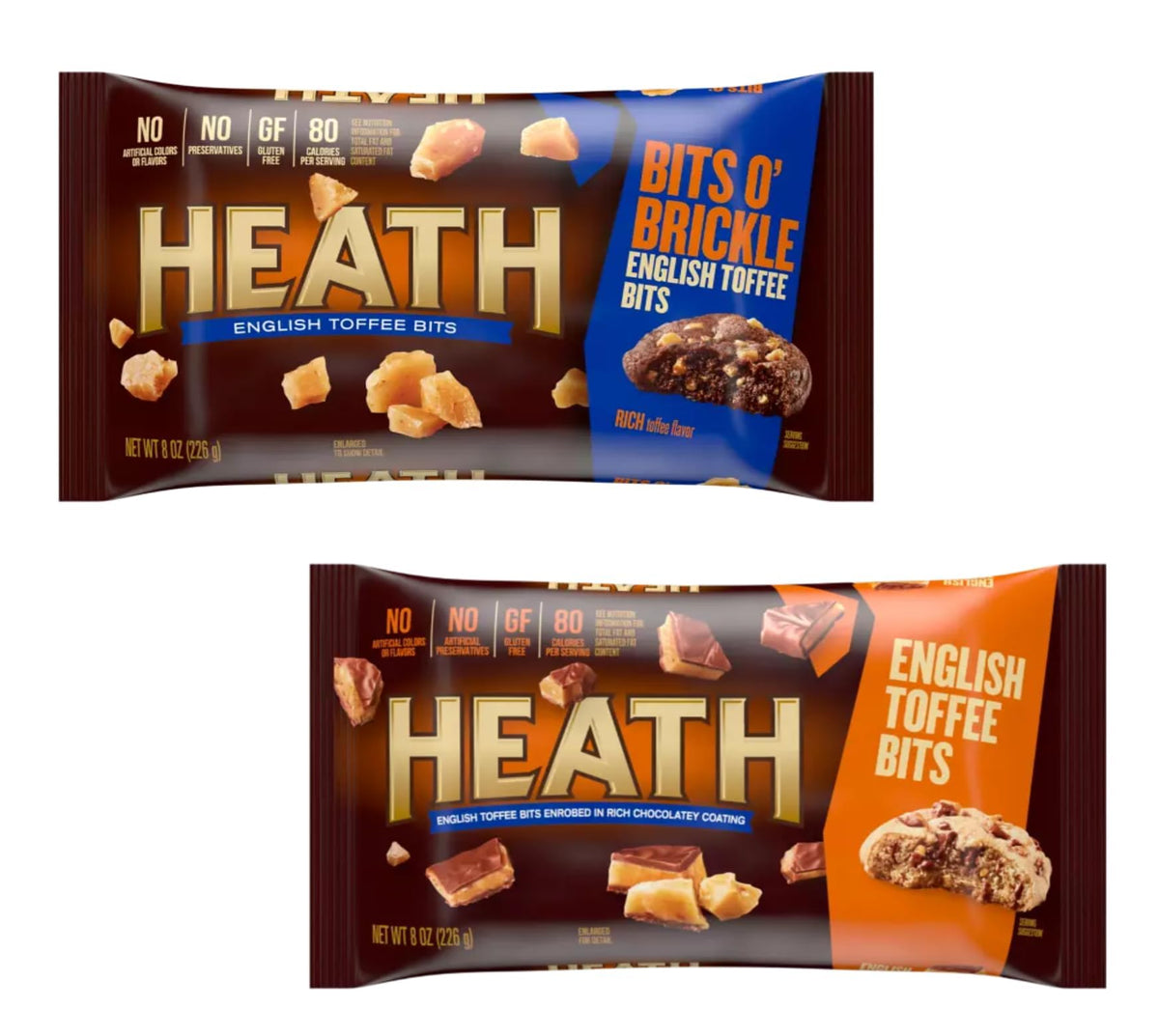 Heath English Toffee Bits baking chips pack—buttery crunch for cookies and brownies.