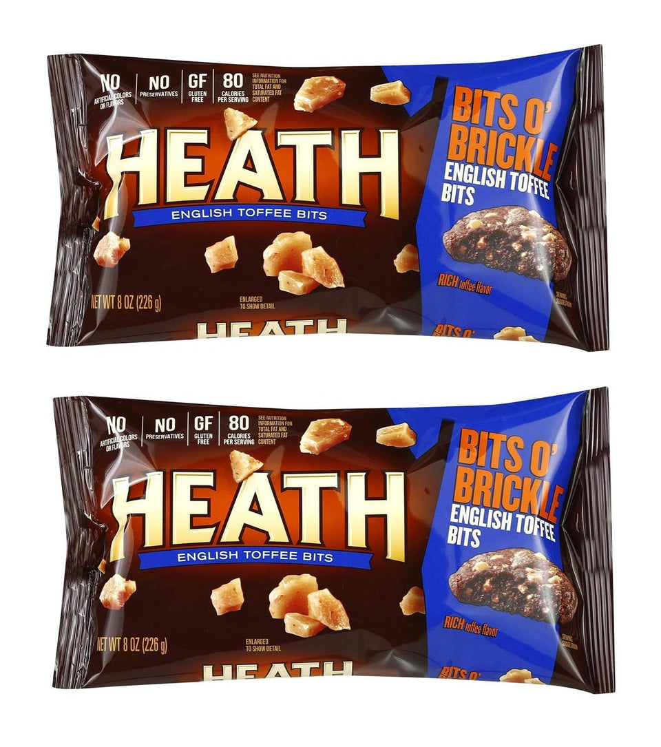 Heath English Toffee Bits pack of 2, 16 oz, ideal for pantry stocking.