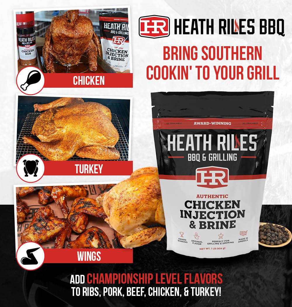 Award-winning flavor badge on Heath Riles injector kit for confident cooking.