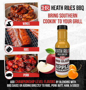 Heath Riles BBQ Apple Habanero Glaze brushed on pork butt for flavor.