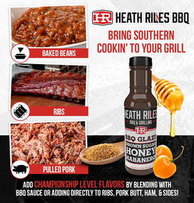 Glossy ribs finished with Heath Riles brown sugar honey habanero glaze