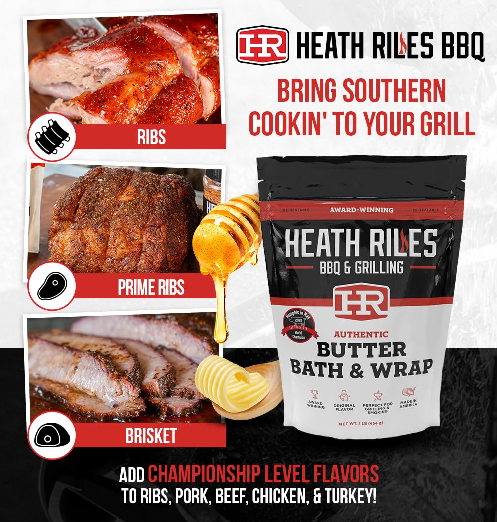Heath Riles BBQ Butter Bath & Wrap on ribs ready for prep and flavor infusion.
