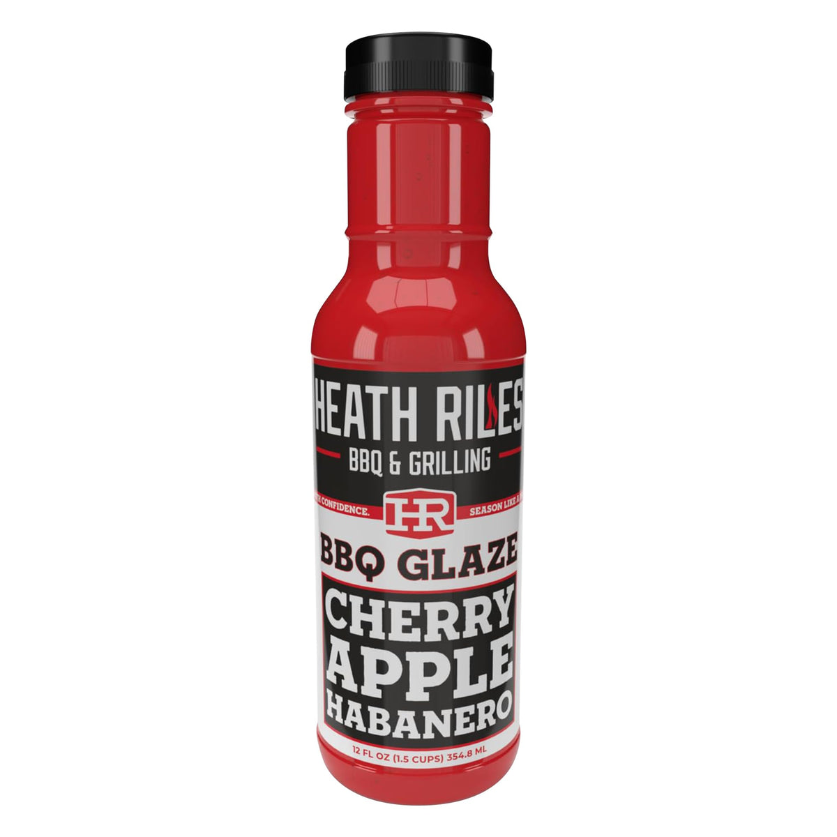 Heath Riles BBQ Cherry Apple Habanero glaze bottle adds fruity heat to pork and ham.