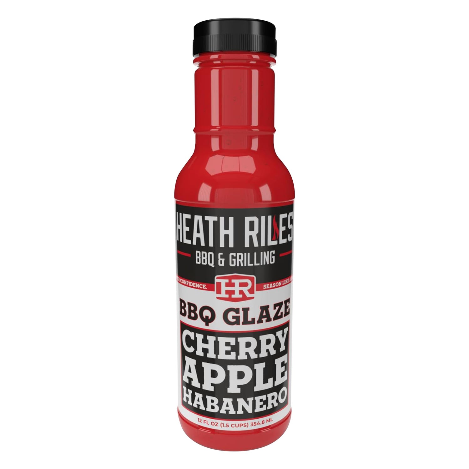 Heath Riles BBQ Cherry Apple Habanero glaze bottle adds fruity heat to pork and ham.