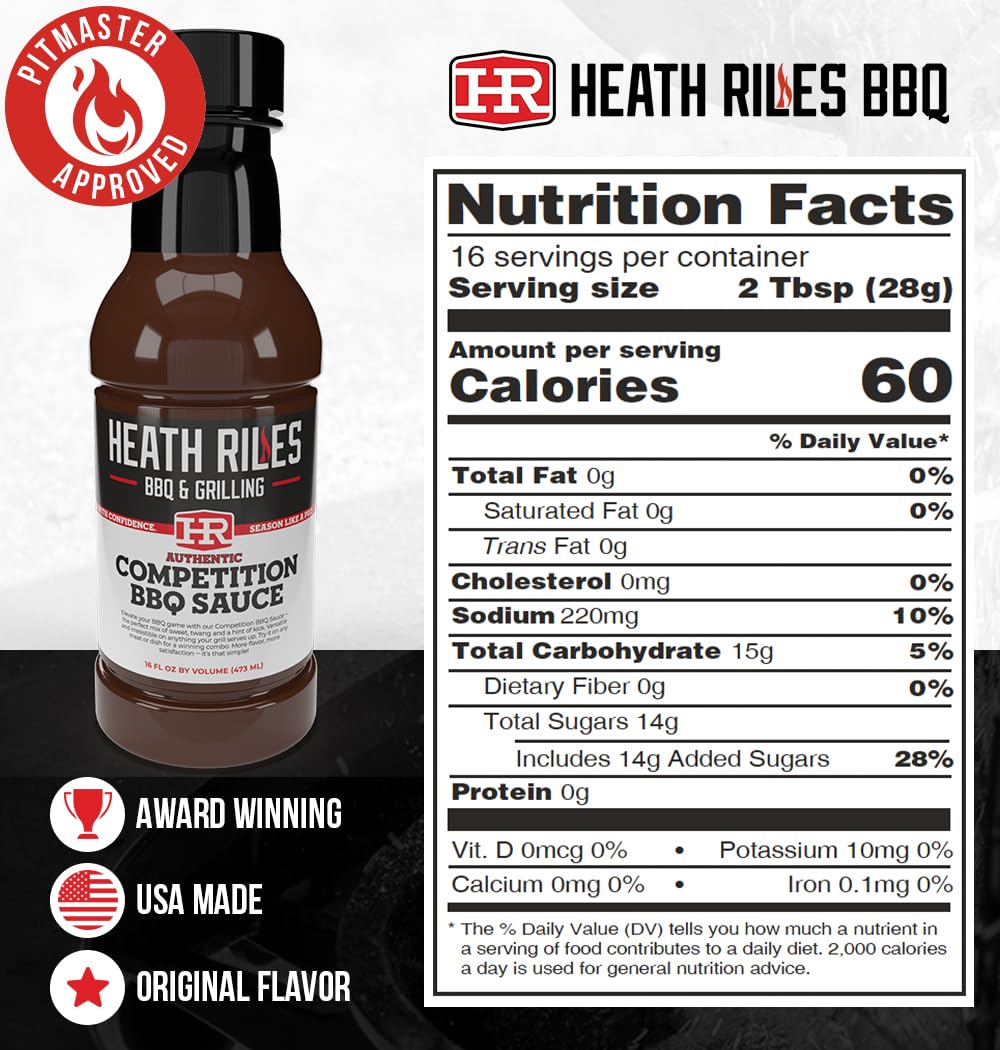 Close-up of Heath Riles BBQ Competition Sauce label showing brand