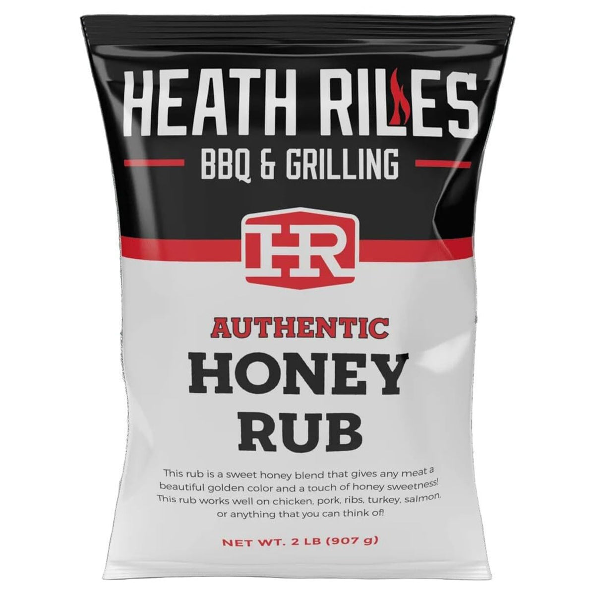 Heafth Riles BBQ Honey Seasoning jar adds golden color to meats.