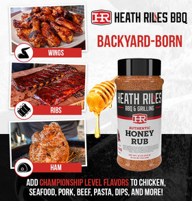 Heath Riles BBQ Honey Seasoning on ribs creates a glossy crust with honey notes.